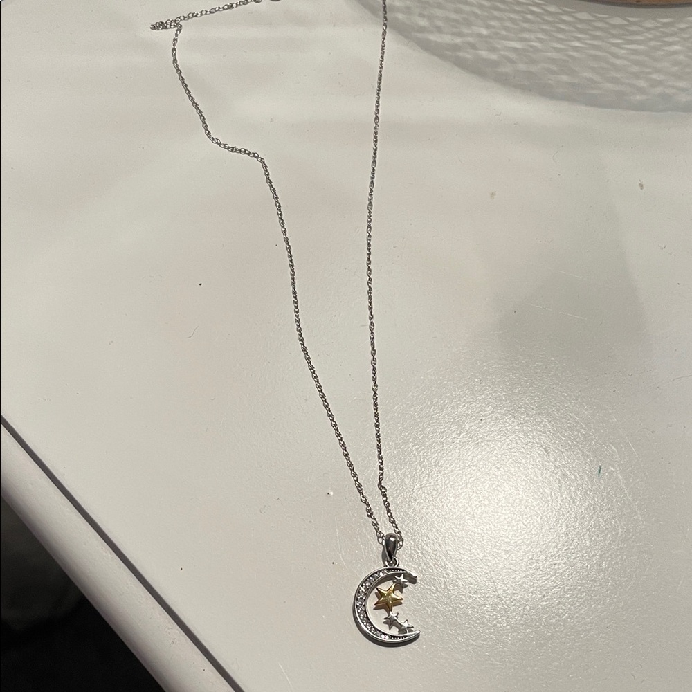 Silver and Gold Crescent Moon Necklace